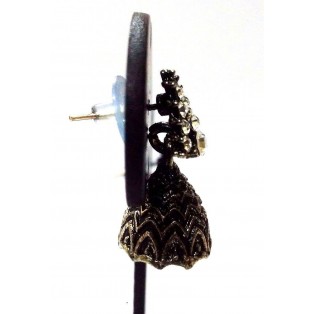 Silver Oxidized Earrings Jhumka Jhumki Jewelry Bollywood Drop Dangle Long EA355